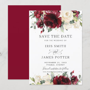 Cartão de Salvar a Data de Casamento Floral Marfim