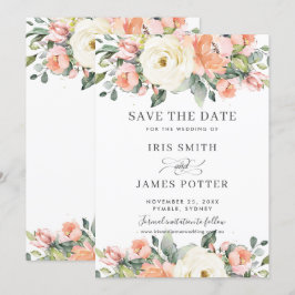 Cartão de Salvar a Data de Casamento Floral Rosa M