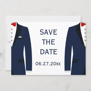 Cartão de Salvar a Data de Casamento Gay Azul e Br