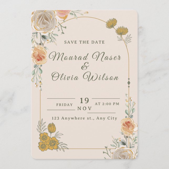 Cartão de Salvar a Data de Casamento Pastel Floral (Frente)