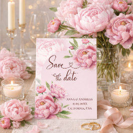 Cartão de Salvar a Data de Casamento Rosa Peônia