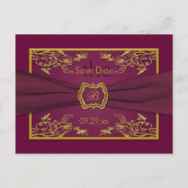 Cartão de Salvar a Data de Damásco Floral Vinho e 