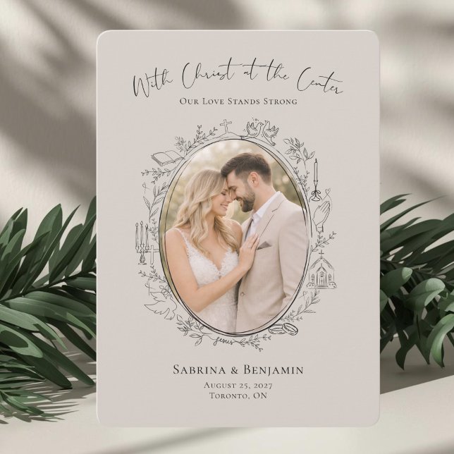 Cartão de Salvar a Data de Foto Cristã Desenhada à (Christ Centered Wedding Save The Date Card)