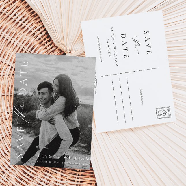 Cartão de Salvar a Data de Fotografia Minimalista  (Ellesmere Photo Save The Date Postcard )