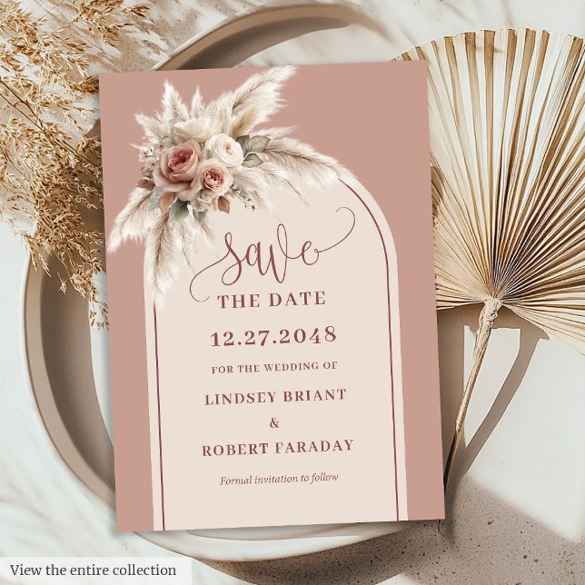 Cartão de Salvar a Data de Pampas Rosa Empoeirado  (Modern Dusty Pink Pampas Grass Save the Date Card)