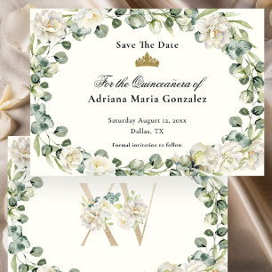 Cartão de Salvar a Data de Quinceanera Floral Eleg