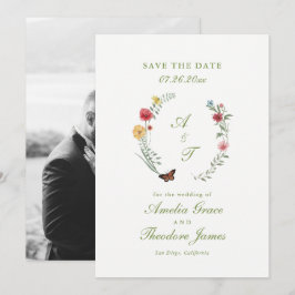 Cartão de Salvar a Data do Casamento com Flor Silv