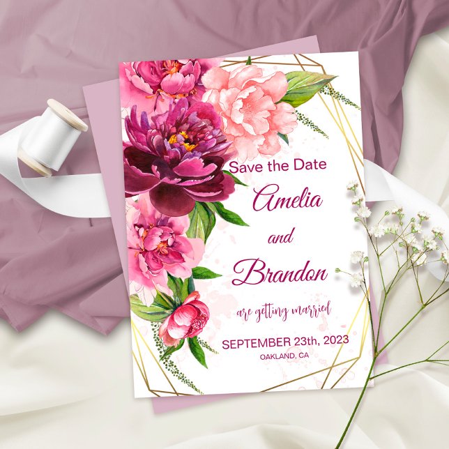 Cartão de Salvar a Data do Casamento Floral de Peô (Criador carregado)