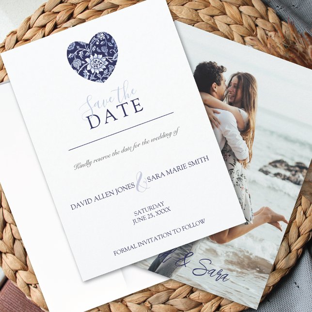 Cartão de Salvar a Data do Casamento Indigo Meadow (Criador carregado)