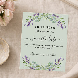 Cartão de salvar a data do casamento verde lavanda