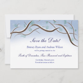 Cartão de Salvar a Data do Galho da Árvore de Neve