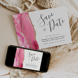 Cartão de Salvar a Data em Ouro Rosa e Ágata Moder