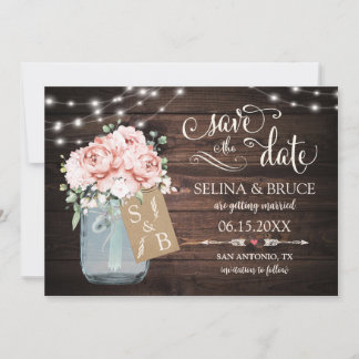 Cartão de Salvar a Data Floral Cor-de-Rosa Rústico