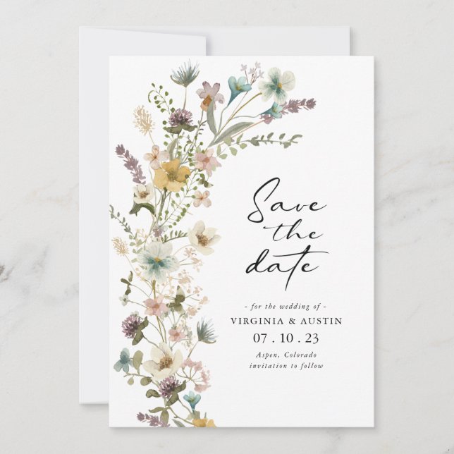 Cartão de Salvar a Data Floral de Primavera Elegan (Frente)