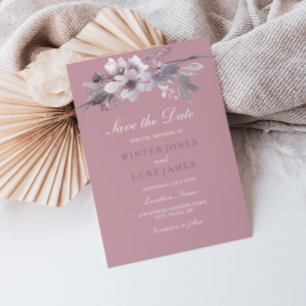 Cartão de Salvar a Data Floral Elegante Rosa Empoe