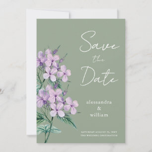Cartão de Salvar a Data Floral em Script Verde Sal