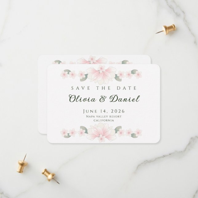 Cartão de Salvar a Data Floral Rosa Personalizado (Frente/Verso In Situ)