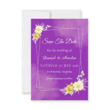 Cartão de Salvar a Data Floral Roxo