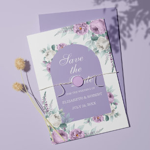 Cartão de Salvar a Data Floral Roxo Lavanda