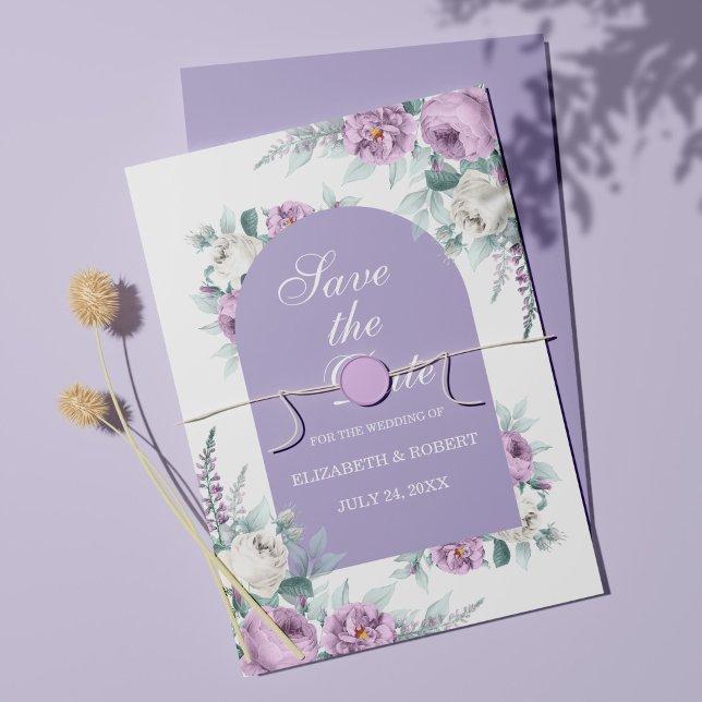 Cartão de Salvar a Data Floral Roxo Lavanda (Criador carregado)
