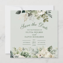 Cartão de Salvar a Data Floral Verde Sage Suave