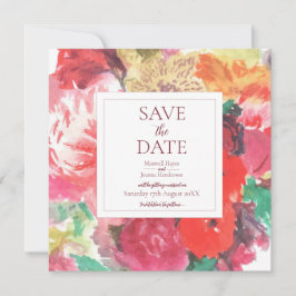Cartão de Salvar a Data Floral Vermelho e Rosa Vib
