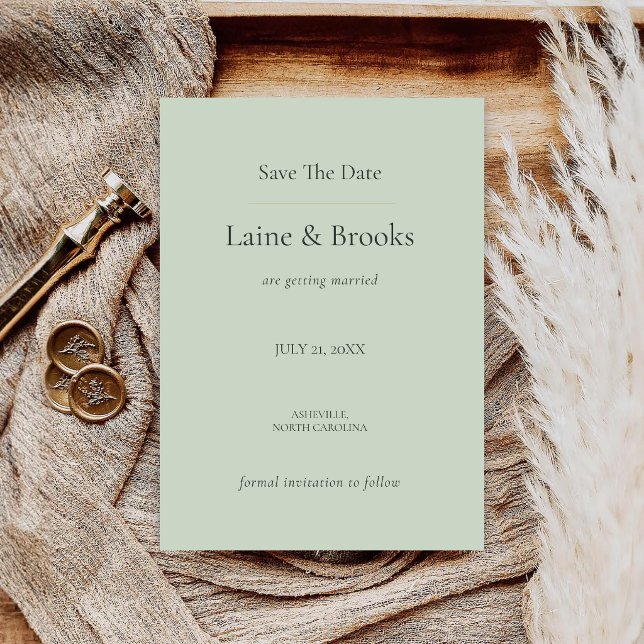 Cartão de Salvar a Data Minimalista Verde Salvia (Criador carregado)