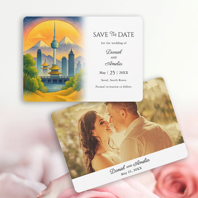 Cartão de Salvar a Data Tema Viagem Seul Coreia do (Travel Theme  South Korea Save the Date Card)