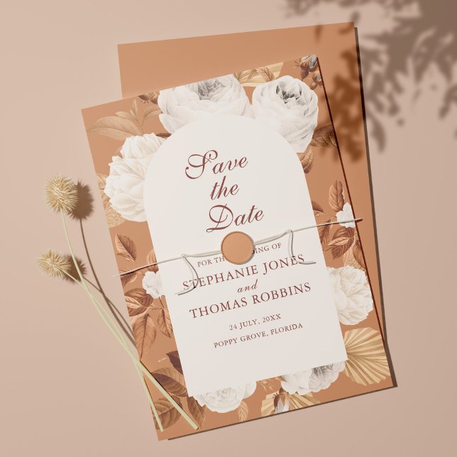 Cartão de Salvar Data de Casamento Boho Peônias Br (Criador carregado)