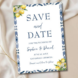 Cartão de Salvar Data de Casamento com Azulejo Azu