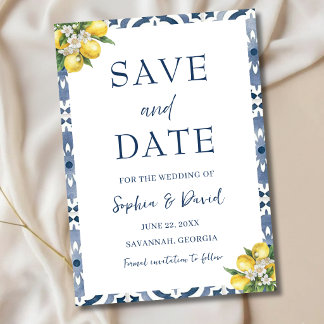 Cartão de Salvar Data de Casamento com Azulejo Azu