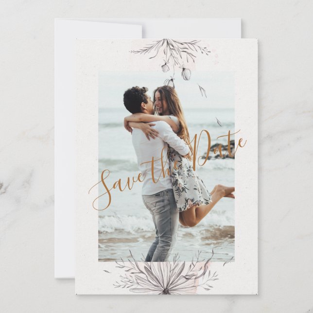 Cartão de Salvar Data de Casamento com Foto de Pês (Frente)