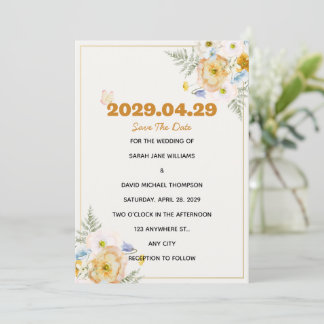 Cartão de Salvar Data de Casamento Floral Elegante