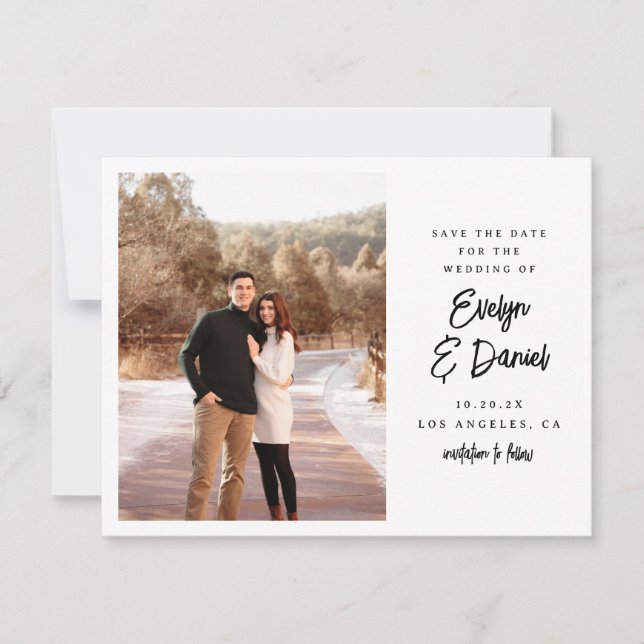 Cartão de Salvar Data de Casamento Foto Minimalist (Frente)