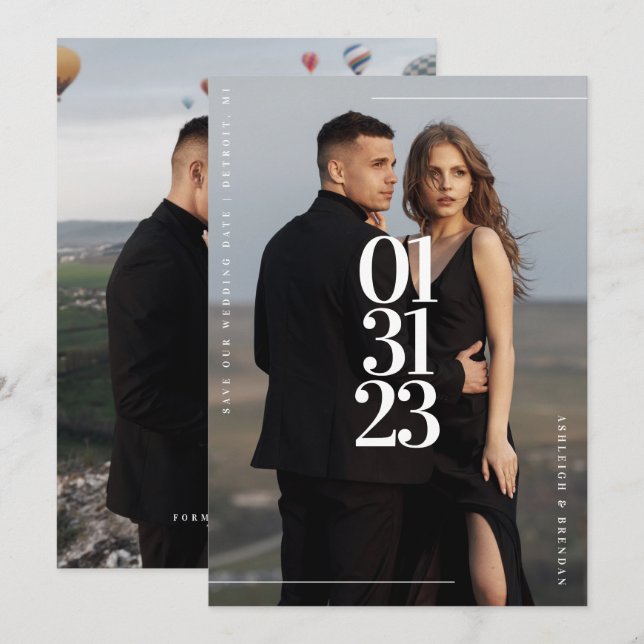 Cartão de Salvar Data de Fotografia Moderno e Simp (Frente/Verso)