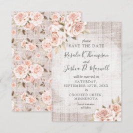Cartão de Salve a Data com Madeira Rústica e Rosas