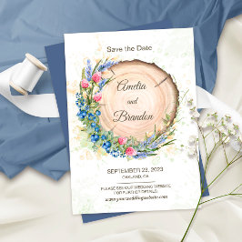 Cartão de Salve a Data de Casamento com Flor Silve