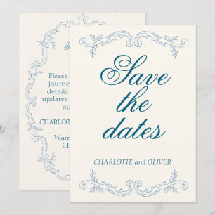Cartão de Salve a Data de Casamento em Azul Empoei