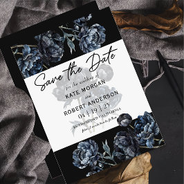 Cartão de Salve a Data de Casamento Floral Azul So