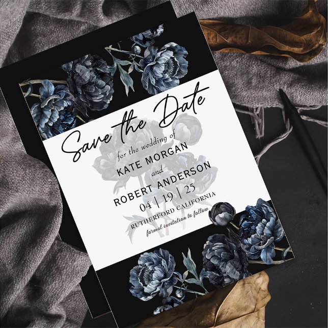 Cartão de Salve a Data de Casamento Floral Azul So (Criador carregado)