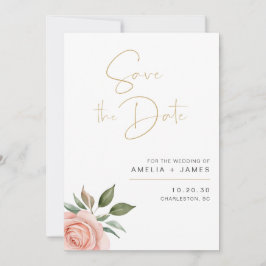 Cartão de Salve a Data de Casamento Floral Rosa El