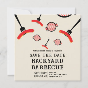 Cartão de Salve a Data de Churrasco com Grelha e G