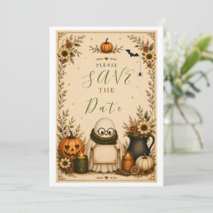 Cartão de Salve a Data de Halloween Cottagecore Fo