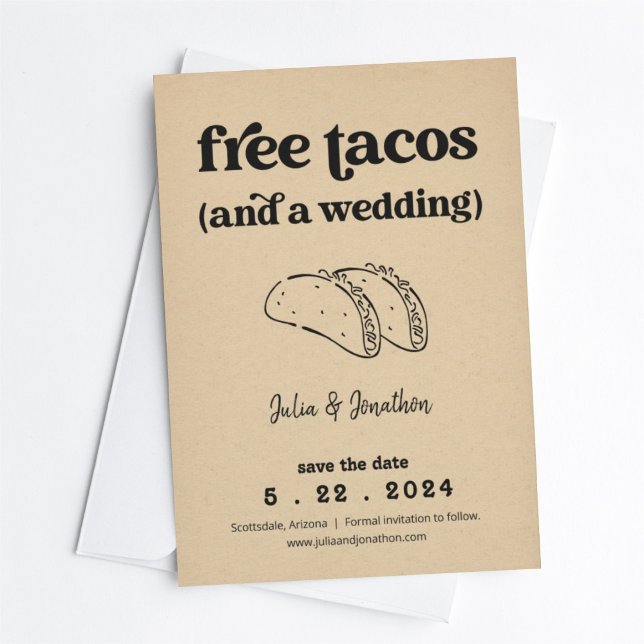 Cartão de Salve a Data Engraçado de Tacos Grátis (Criador carregado)