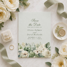 Cartão de Salve a Data Floral Verde Sálvia Elegant