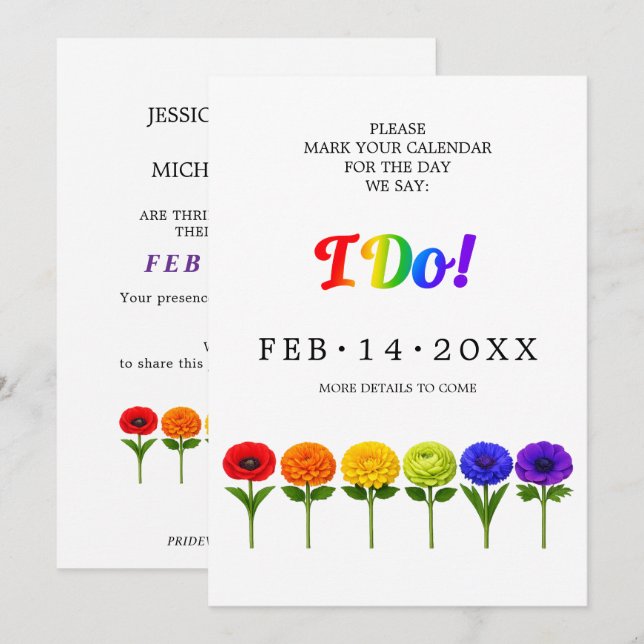 Cartão de Salve a Data LGBTQ Florescer Juntos (Frente/Verso)