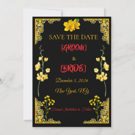 Cartão de Salve a Data Preto e Dourado