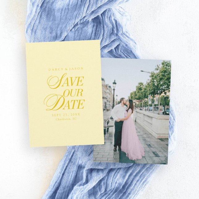 Cartão de Salve o Dia Amarelo Elegante e Sofistica (Classy Butter Yellow Elegant Save the Date Card)