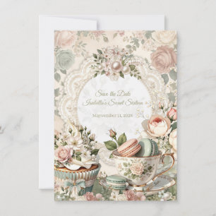 Cartão de Salve o Dia Floral Tea Party Sweet 16