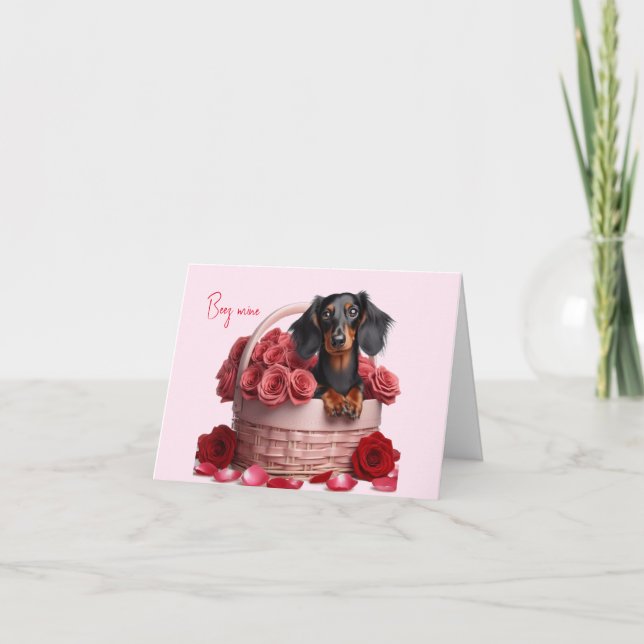 Cartão de São Valentim de Dachshund de Cabelo Long (Frente)